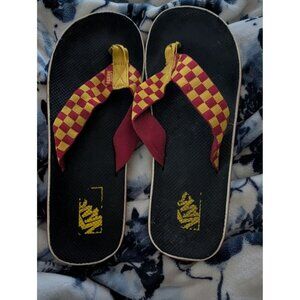 Vans yellow and red checkered flip flops